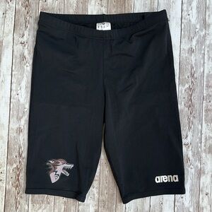 Arena Men's Jammer Swimsuit Black Silver Inside Brief sz 32 Swim Team